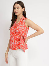 Floral Wrap Top - Red