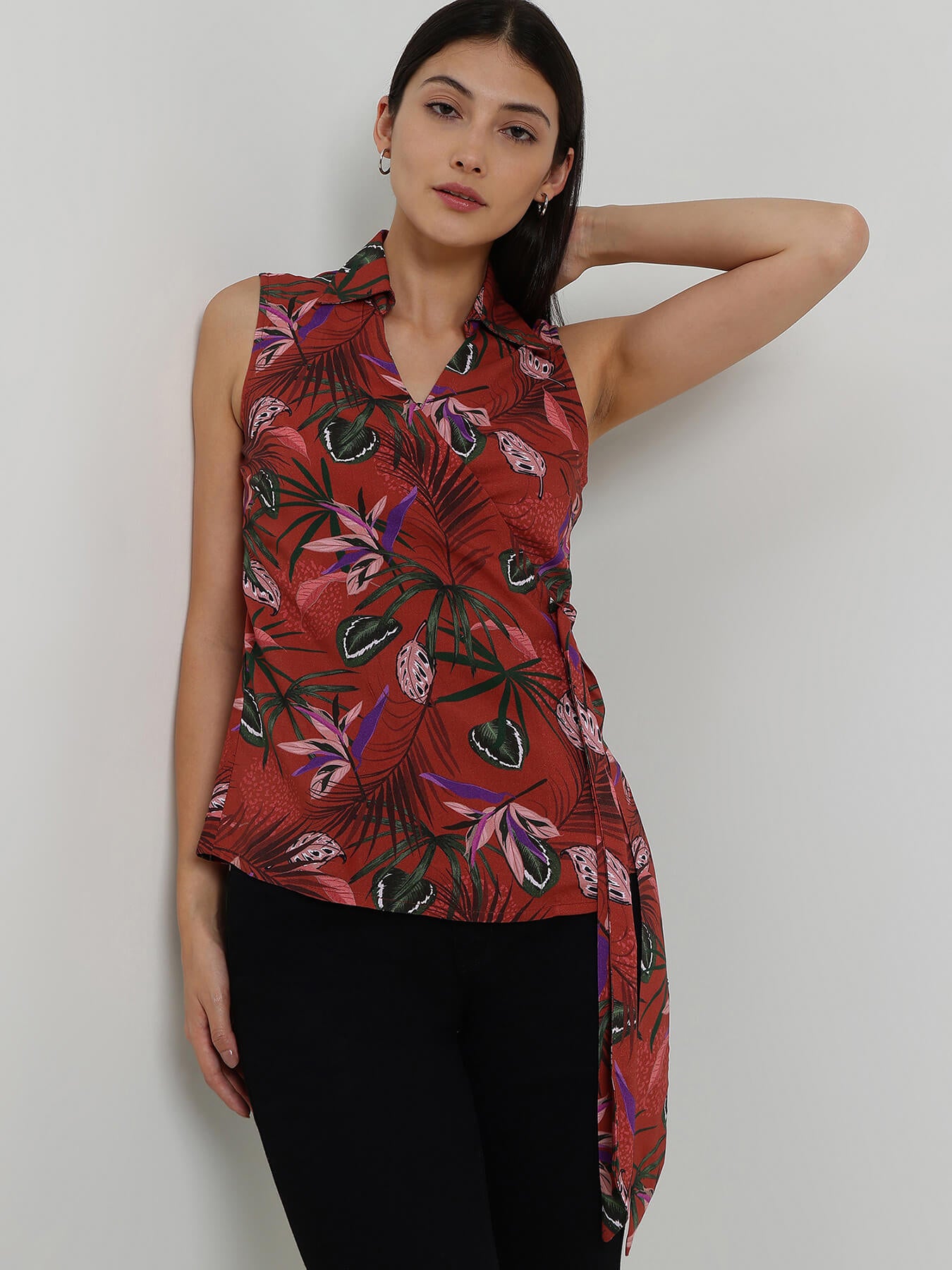Floral Wrap Top - Rust
