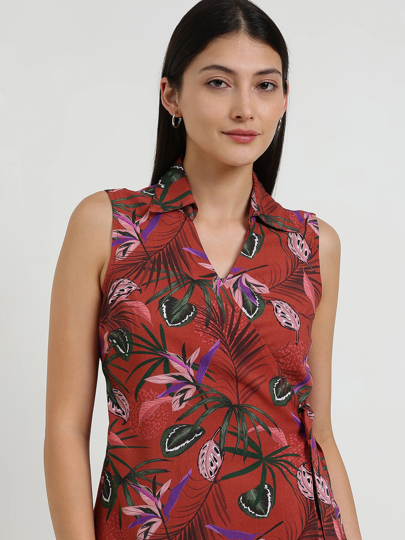 Floral Wrap Top - Rust