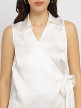 Satin Wrap Top - Off White