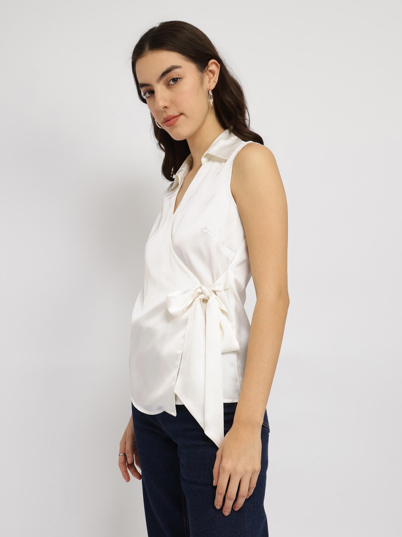 Satin Wrap Top - Off White