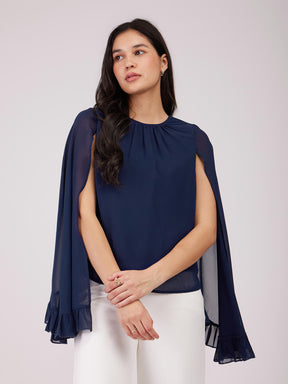 Cape Sleeves Top - Navy