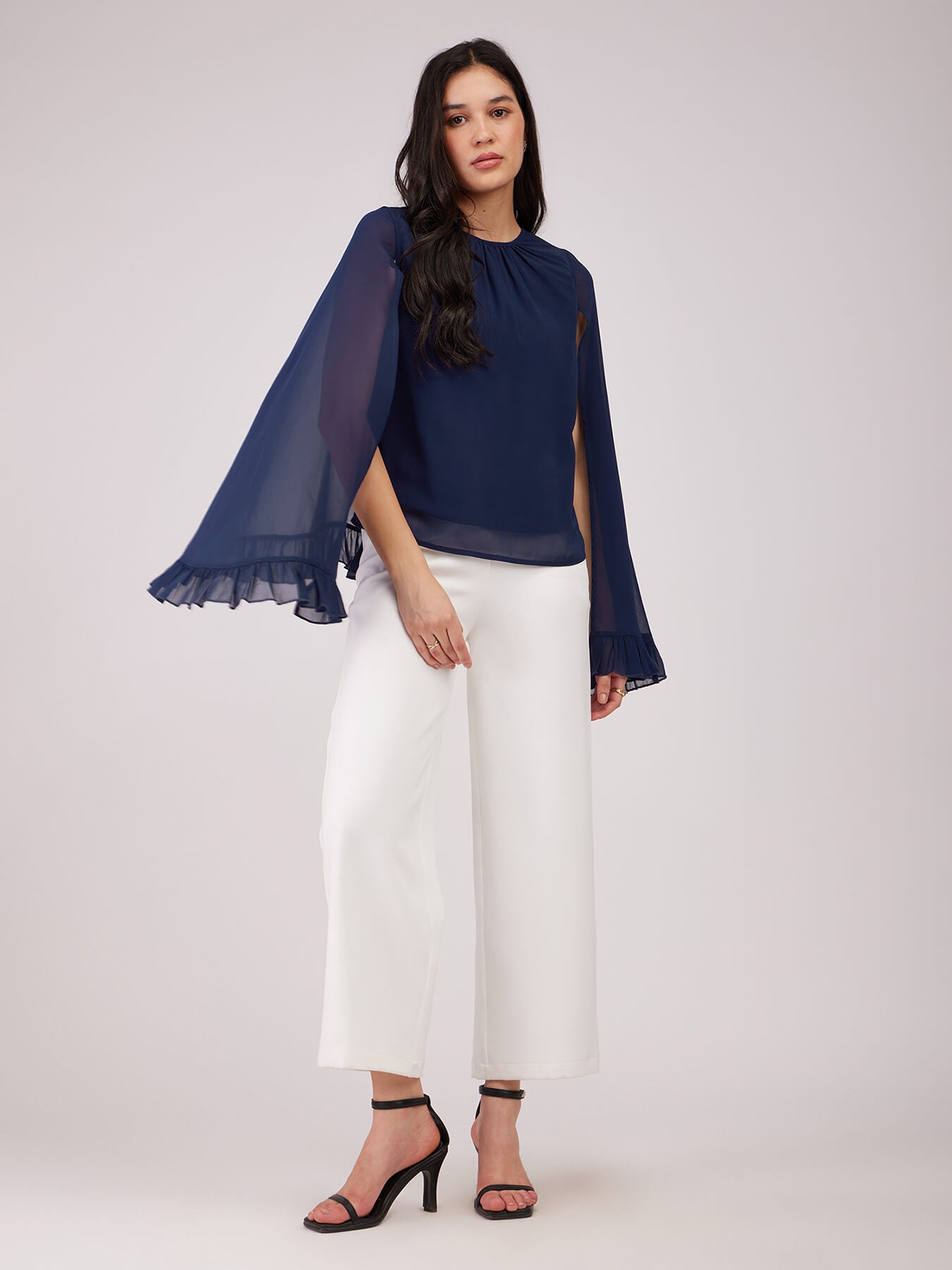 Cape Sleeves Top - Navy