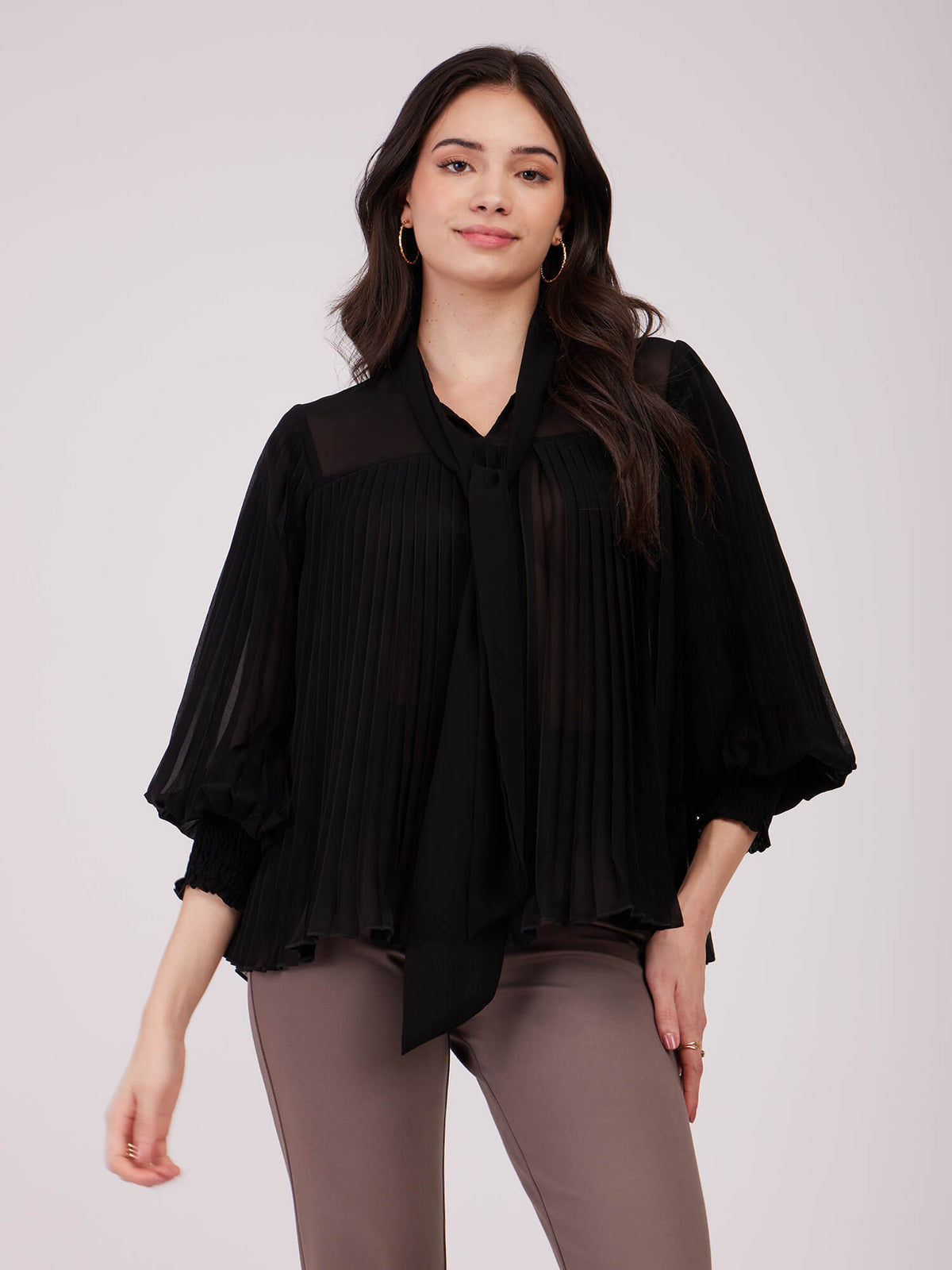 Flared Pleated Top - Black