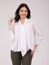 Flared Pleated Top - White