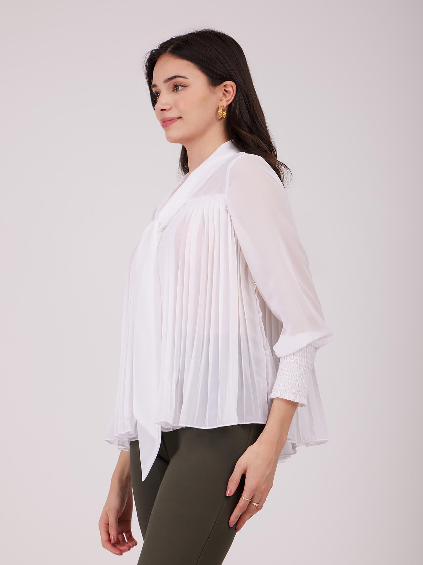 Flared Pleated Top - White