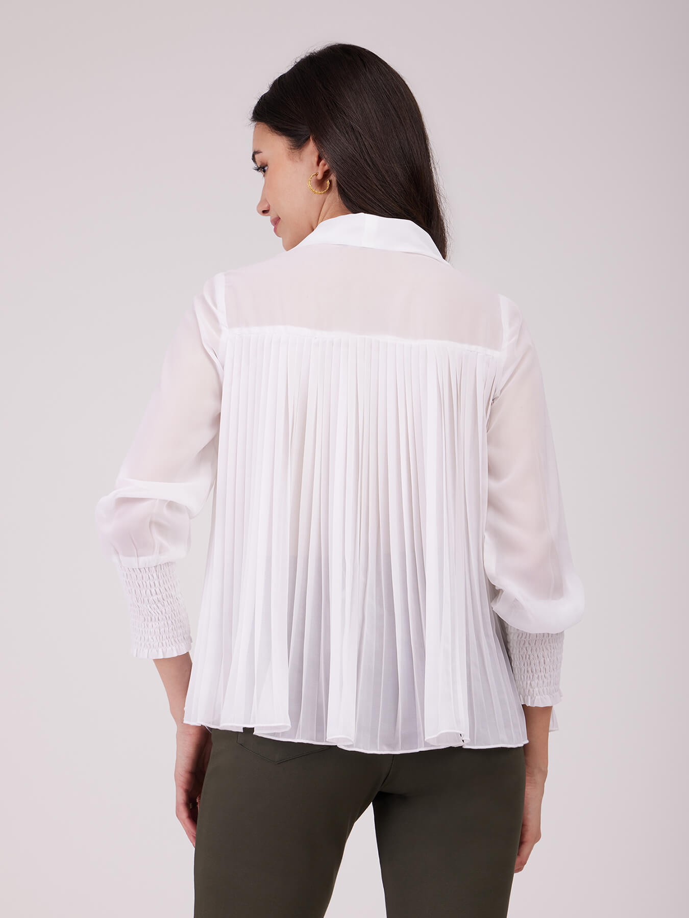 Flared Pleated Top - White