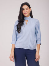 Band Neck Top - Light Blue