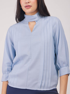 Band Neck Top - Light Blue