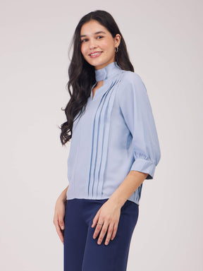 Band Neck Top - Light Blue