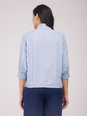 Band Neck Top - Light Blue