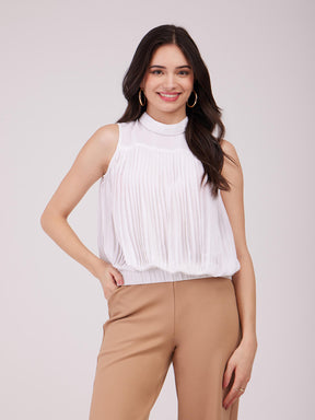 Band Neck Top - White