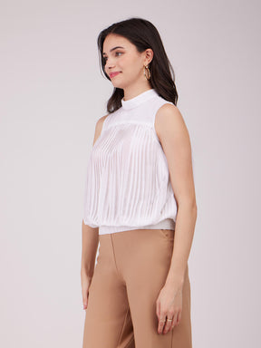 Band Neck Top - White