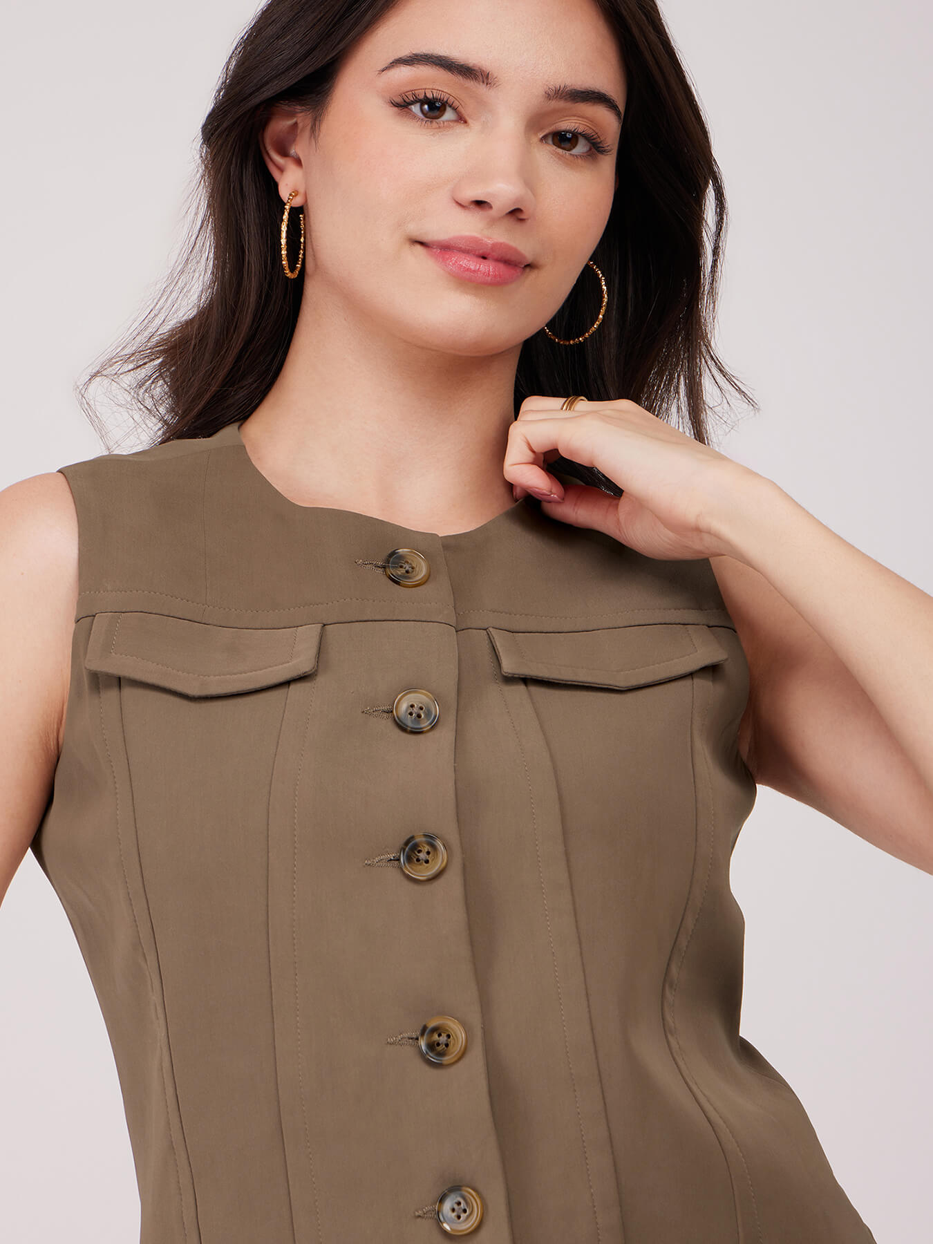 Round Neck Waistcoat - Brown