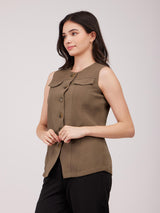 Round Neck Waistcoat - Brown