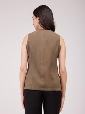 Round Neck Waistcoat - Brown