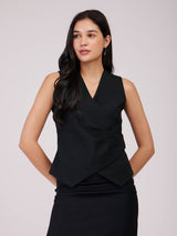 Draped Panel Waistcoat - Black