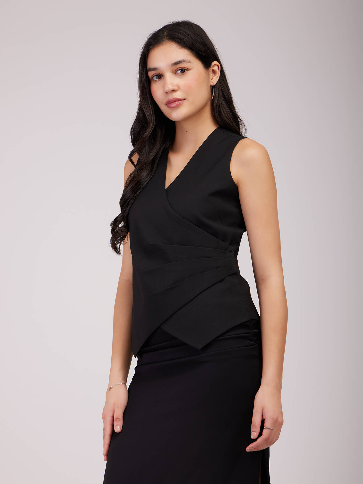 Draped Panel Waistcoat - Black