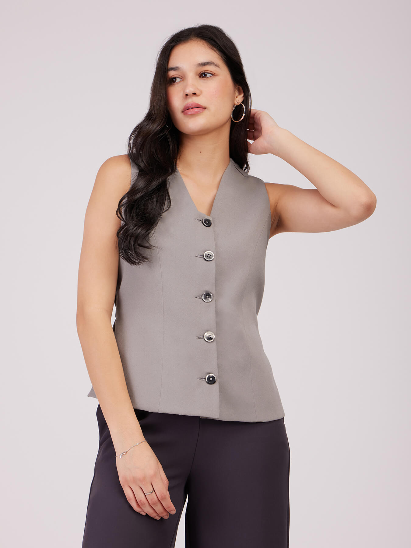 Placket Detail Waistcoat - Grey