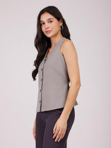 Placket Detail Waistcoat - Grey