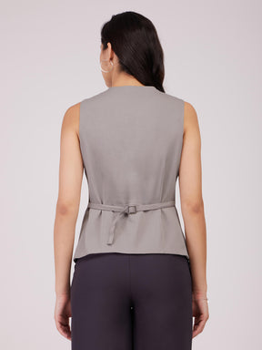 Placket Detail Waistcoat - Grey