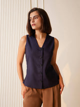 Placket Detail Waistcoat - Navy Blue