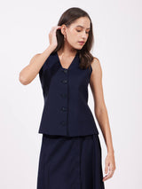 Placket Detail Waistcoat - Navy Blue