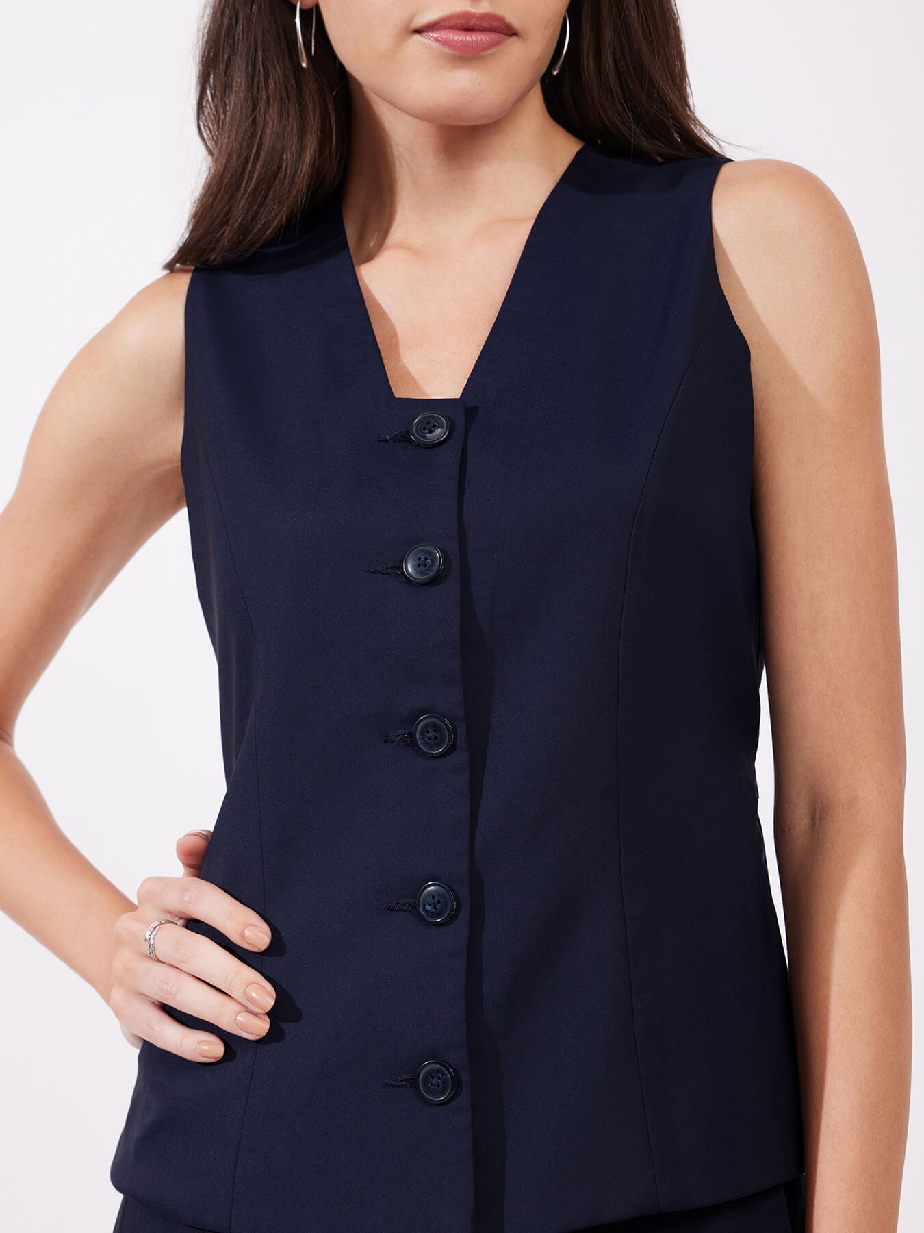 Placket Detail Waistcoat - Navy Blue