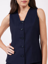 Placket Detail Waistcoat - Navy Blue