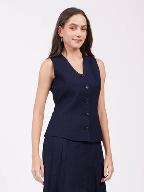 Placket Detail Waistcoat - Navy Blue