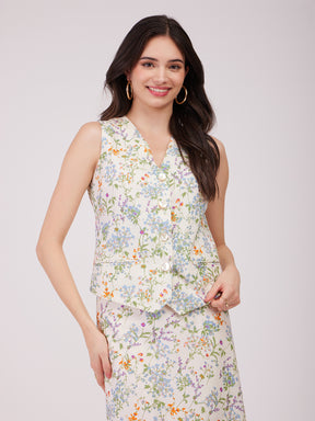 Linen Floral Top - Multicolour