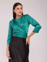 Satin Wrap Top - Teal