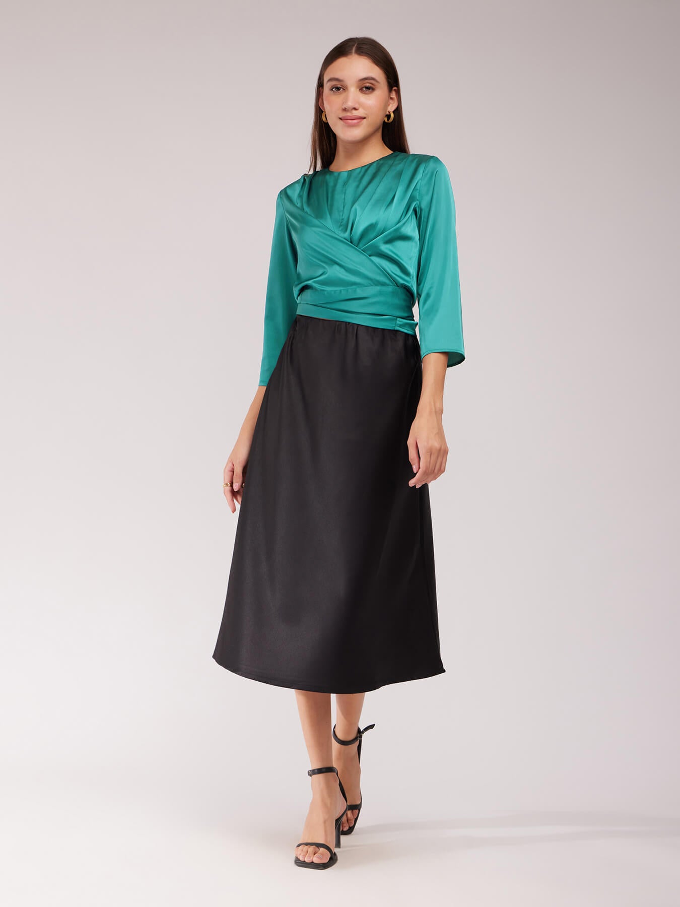 Satin Wrap Top - Teal