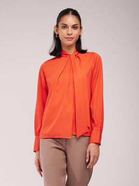 Front Pleated Tie-up Top - Orange