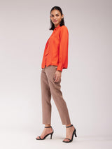 Front Pleated Tie-up Top - Orange