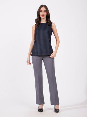 Pinstripe Round Neck Top - Navy Blue