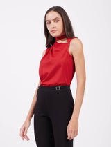 High Neck Cutout Detail Top - Red