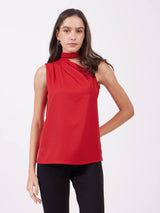 High Neck Cutout Detail Top - Red