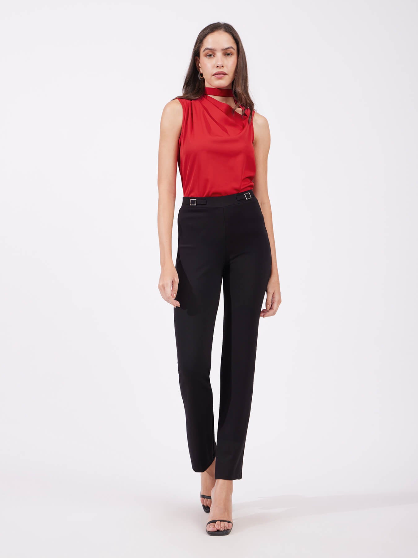 High Neck Cutout Detail Top - Red