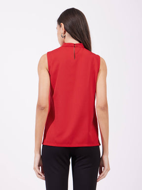 High Neck Cutout Detail Top - Red