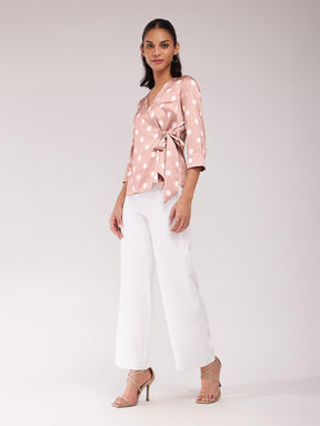 Satin Wrap Top - Pink And Off White