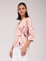 Satin Wrap Top - Pink And Off White