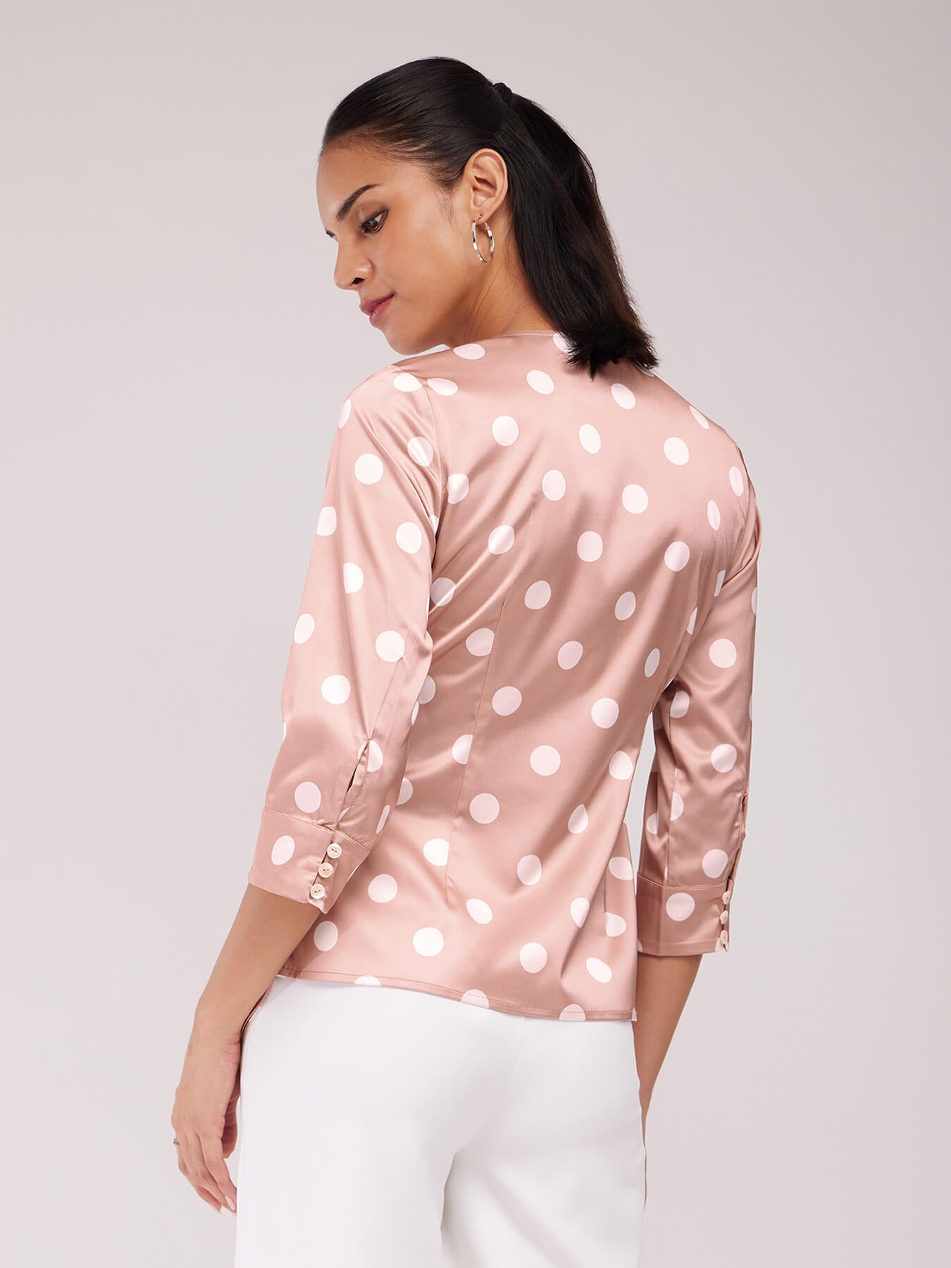 Satin Wrap Top - Pink And Off White