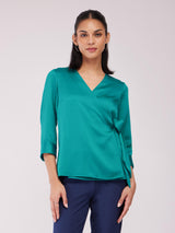 Satin Wrap Top - Teal