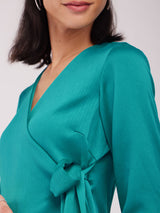 Satin Wrap Top - Teal