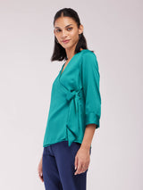 Satin Wrap Top - Teal