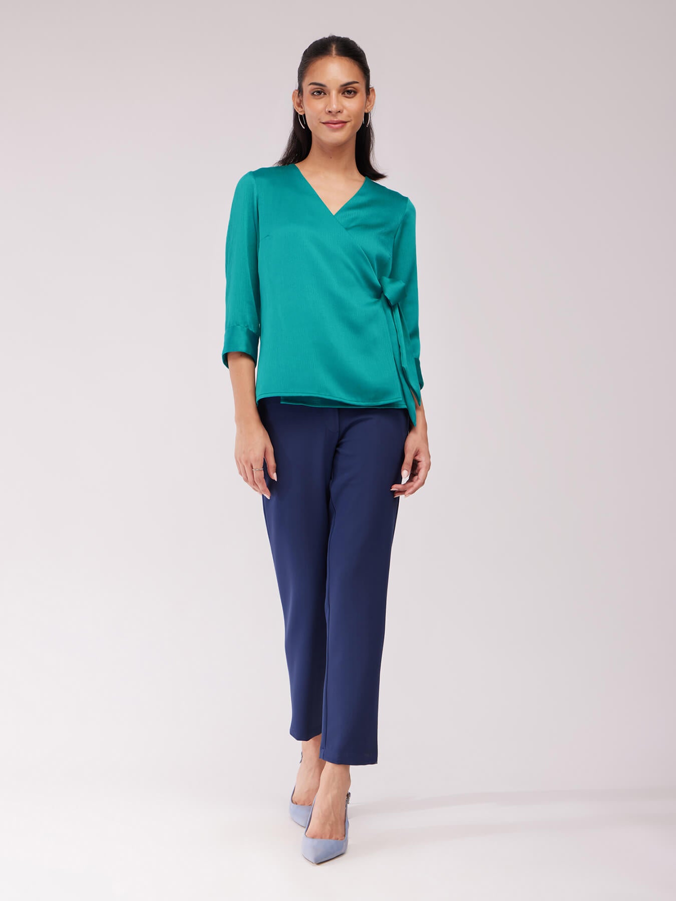 Satin Wrap Top - Teal