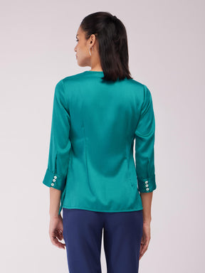 Satin Wrap Top - Teal