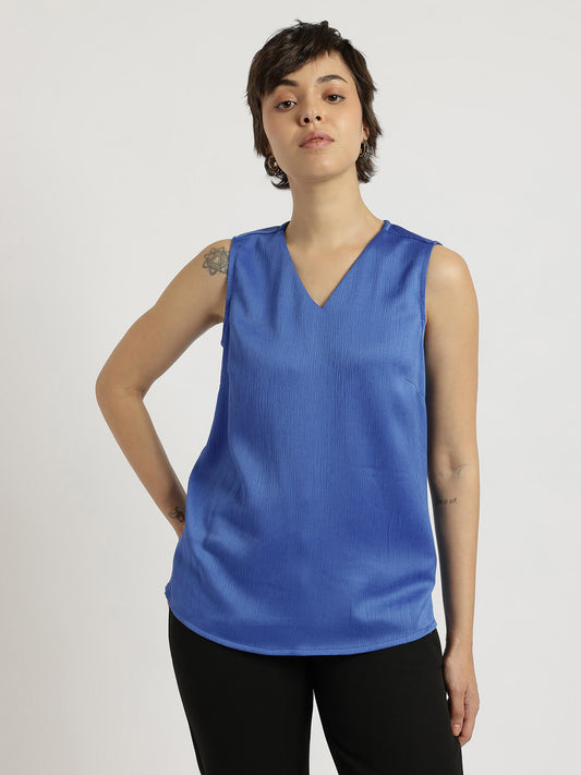 Satin Textured Top - Blue