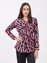 Satin Geometric Print Top - Multicolour